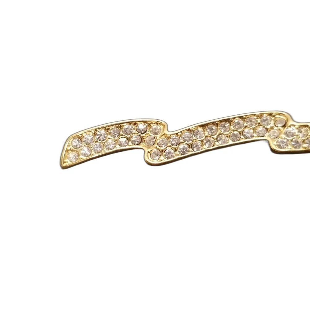 Vintage Monet Rhinestone Brooch – Gold Tone Lightning Bolt Pin
